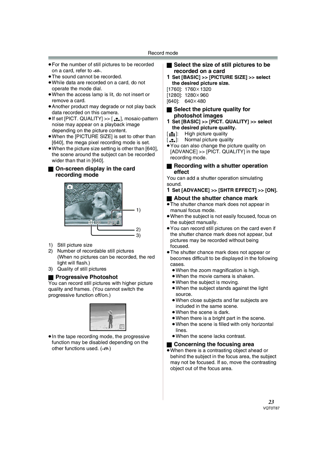 Panasonic NV-GS180EB On-screen display in the card recording mode, Progressive Photoshot, About the shutter chance mark 