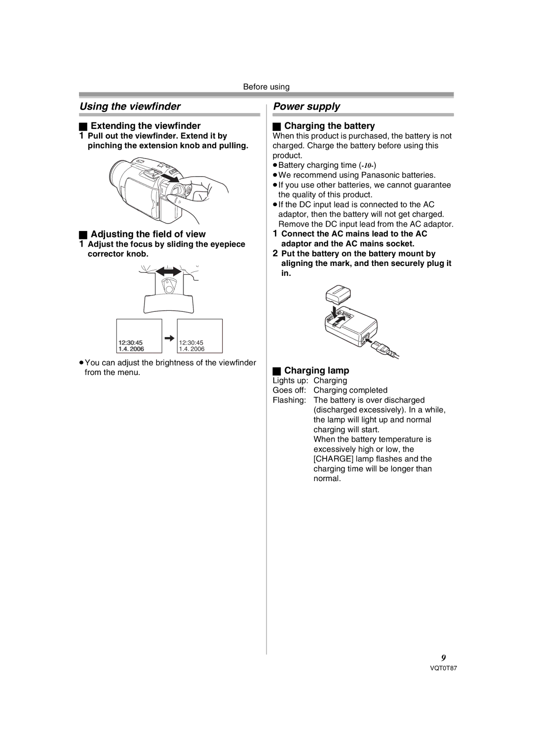 Panasonic NV-GS180EB operating instructions Using the viewfinder, Power supply 