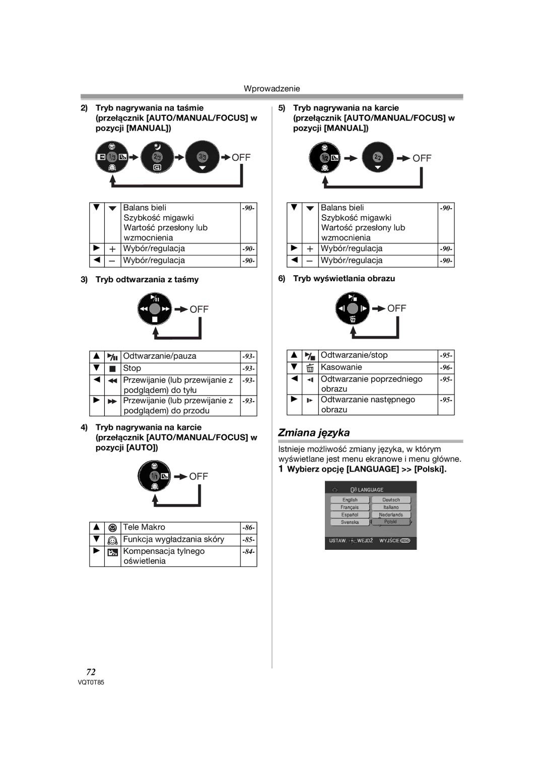 Panasonic NV-GS180EP, NV-GS230EP operating instructions Zmiana języka, Wybierz opcję Language Polski 