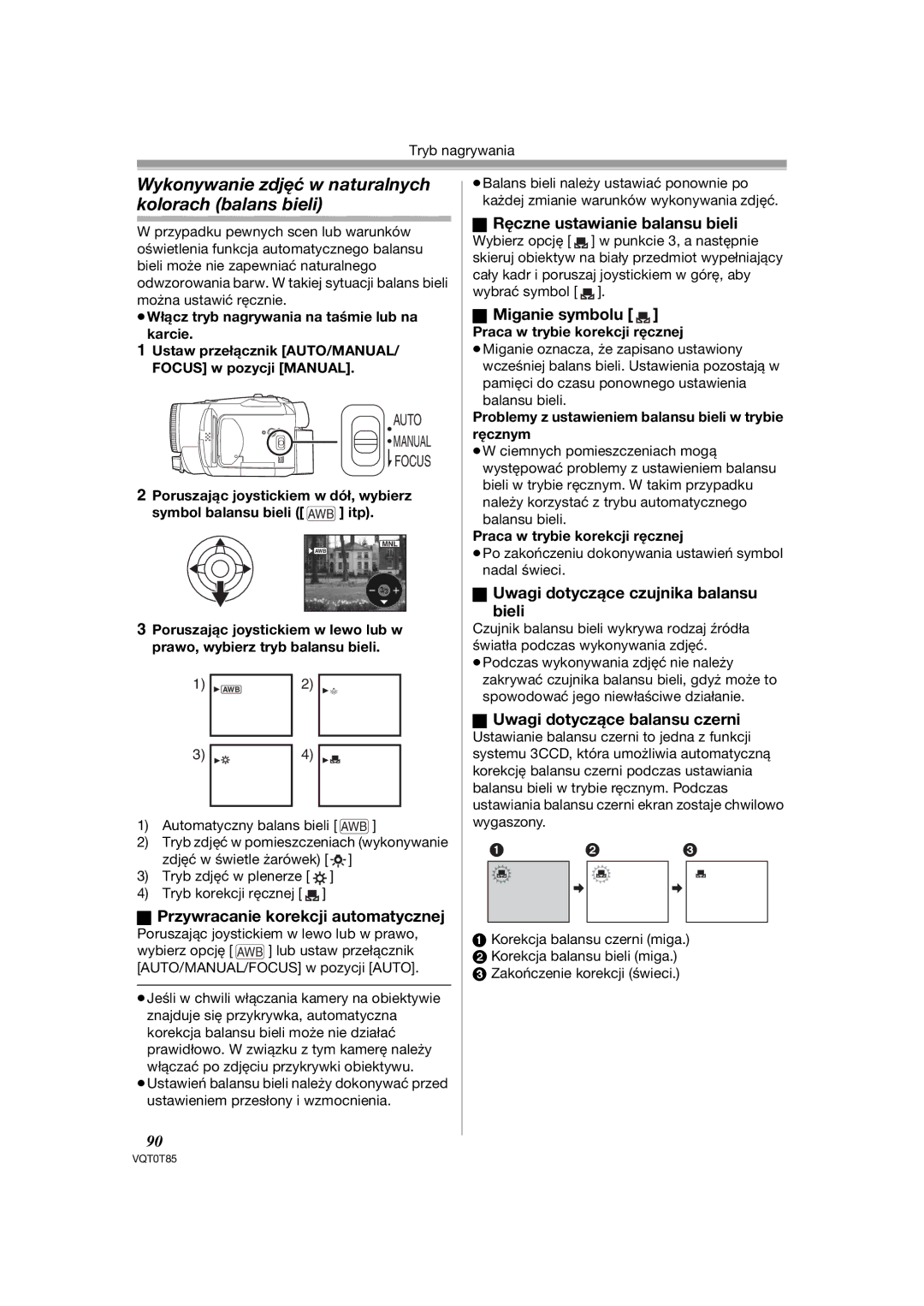 Panasonic NV-GS180EP, NV-GS230EP operating instructions Wykonywanie zdjęć w naturalnych kolorach balans bieli 