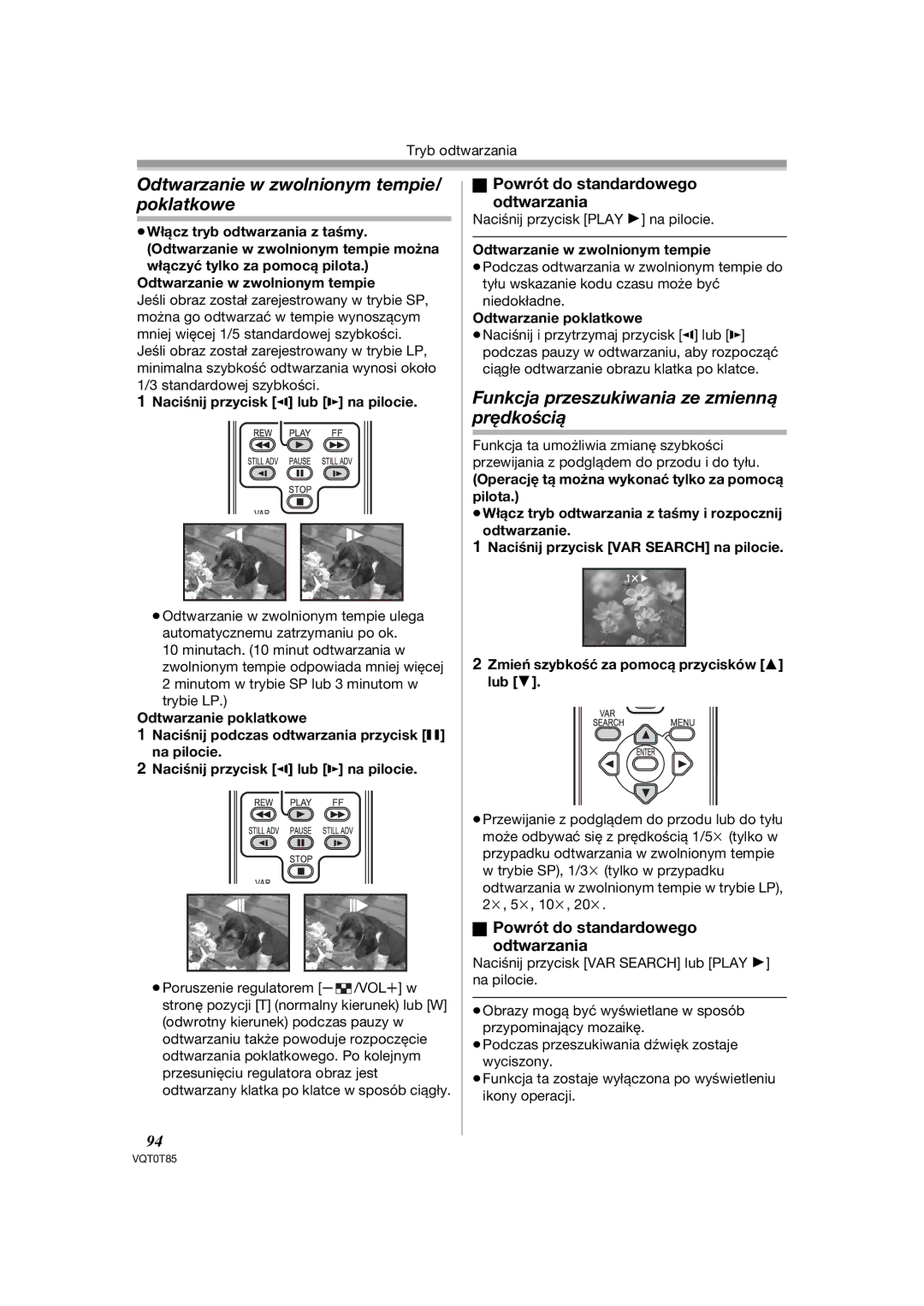 Panasonic NV-GS180EP, NV-GS230EP Odtwarzanie w zwolnionym tempie/ poklatkowe, Funkcja przeszukiwania ze zmienną prędkością 