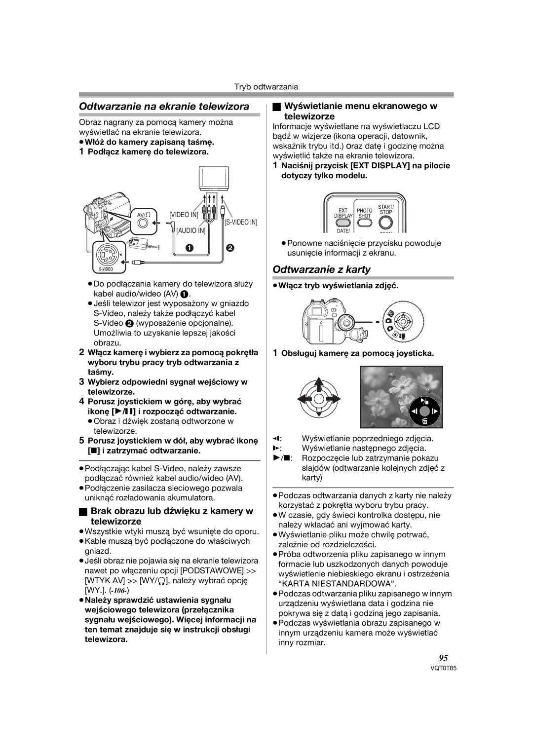 Panasonic NV-GS230EP Odtwarzanie na ekranie telewizora, Odtwarzanie z karty, Wyświetlanie menu ekranowego w Telewizorze 