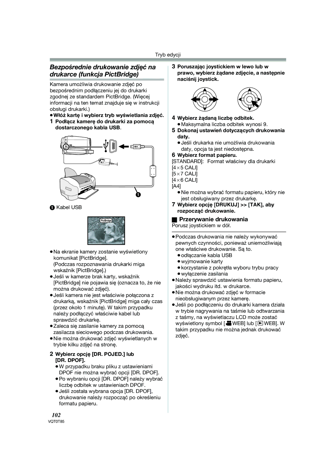 Panasonic NV-GS180EP, NV-GS230EP operating instructions 102, Przerywanie drukowania 