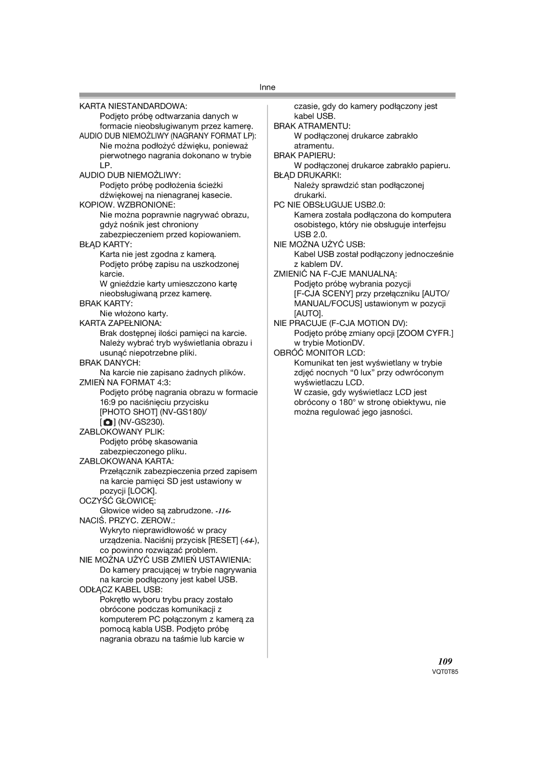 Panasonic NV-GS230EP, NV-GS180EP operating instructions 109 