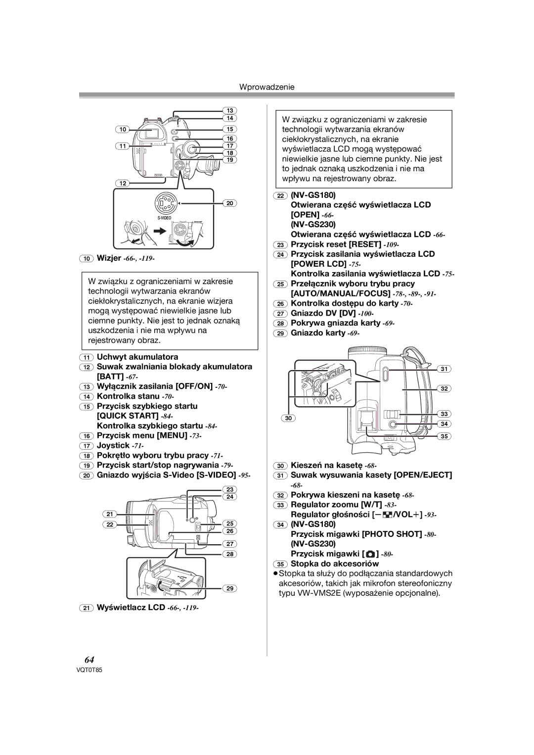 Panasonic NV-GS180EP, NV-GS230EP operating instructions Wizjer -66 