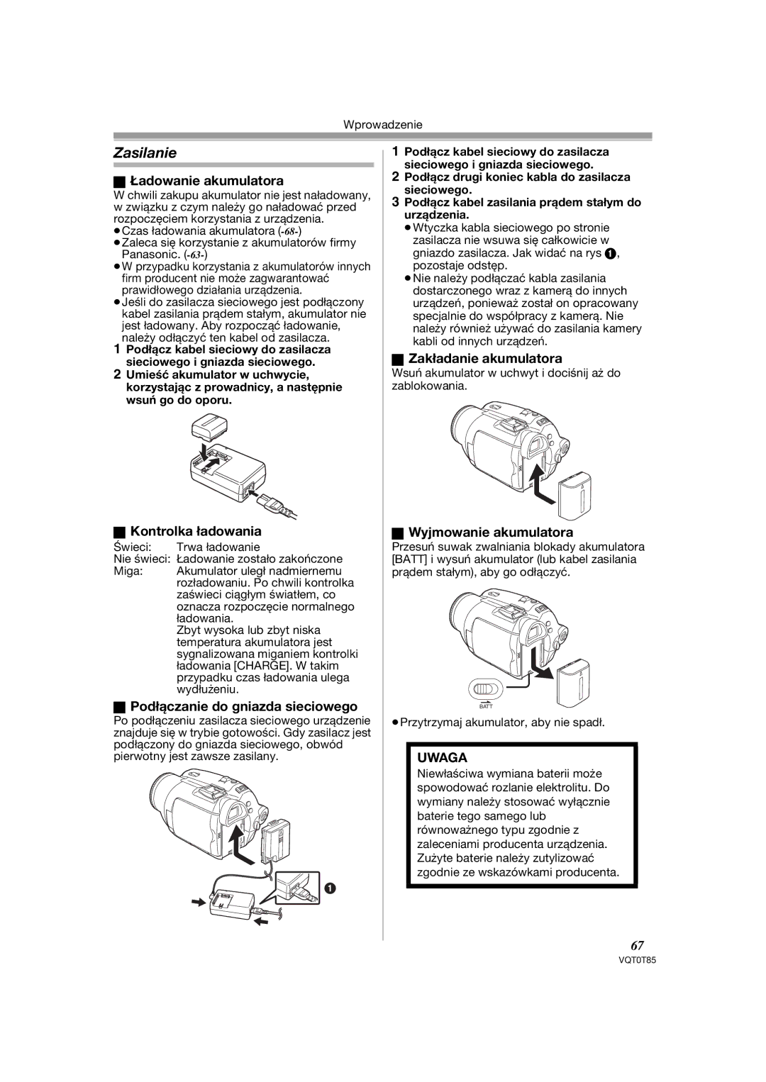 Panasonic NV-GS230EP, NV-GS180EP operating instructions Zasilanie 