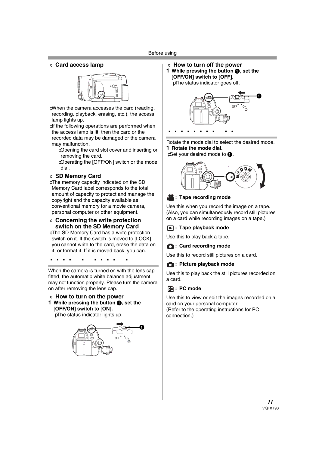 Panasonic NV-GS180GN operating instructions Turning the camera on, Selecting a mode 