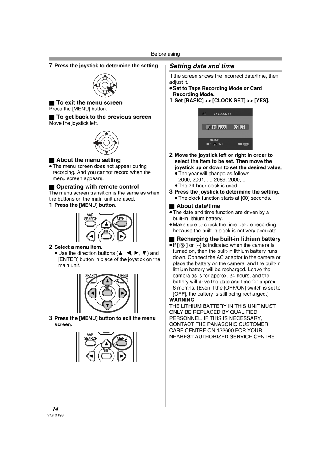 Panasonic NV-GS180GN operating instructions Setting date and time 