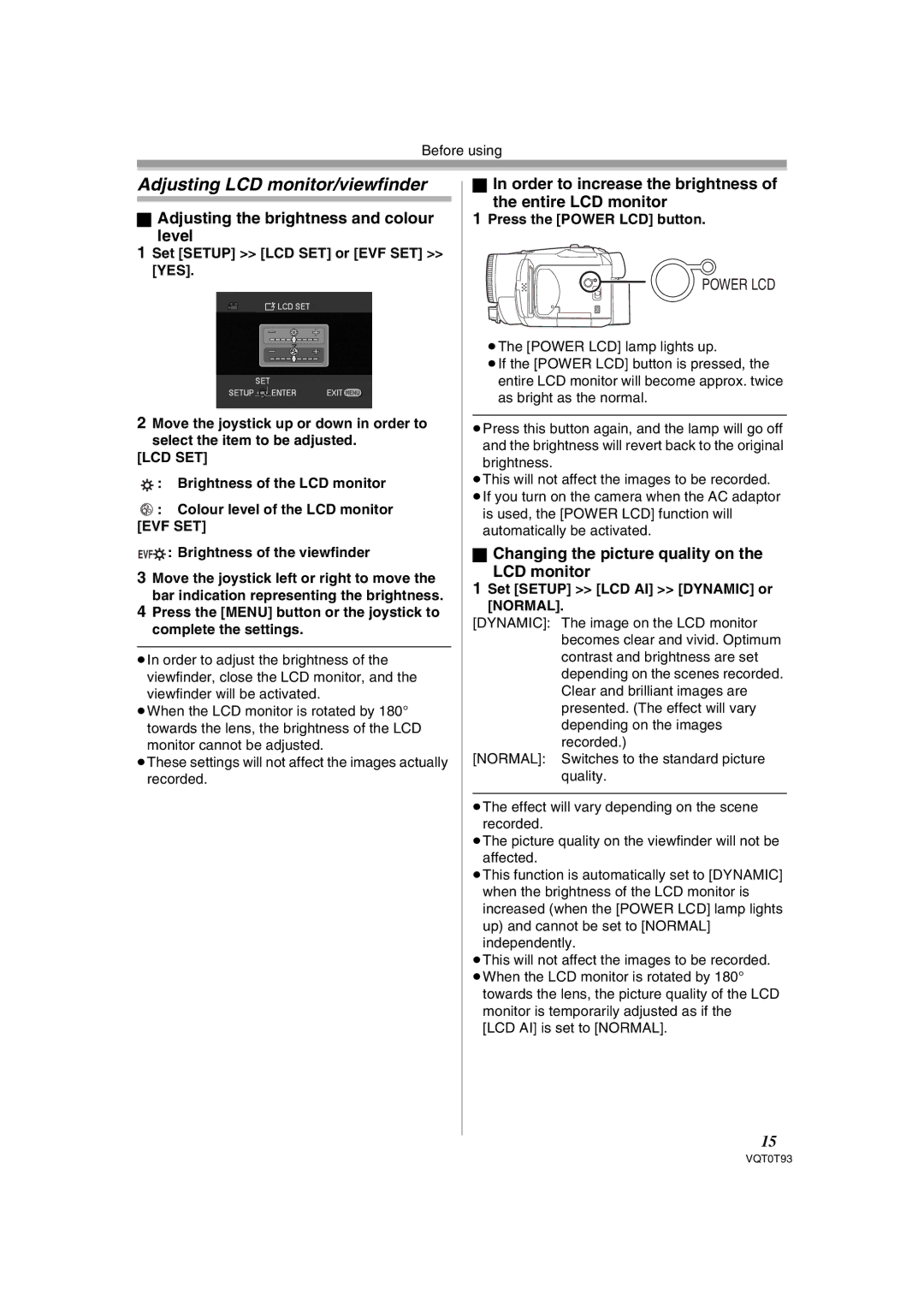 Panasonic NV-GS180GN operating instructions Adjusting LCD monitor/viewfinder, Adjusting the brightness and colour Level 