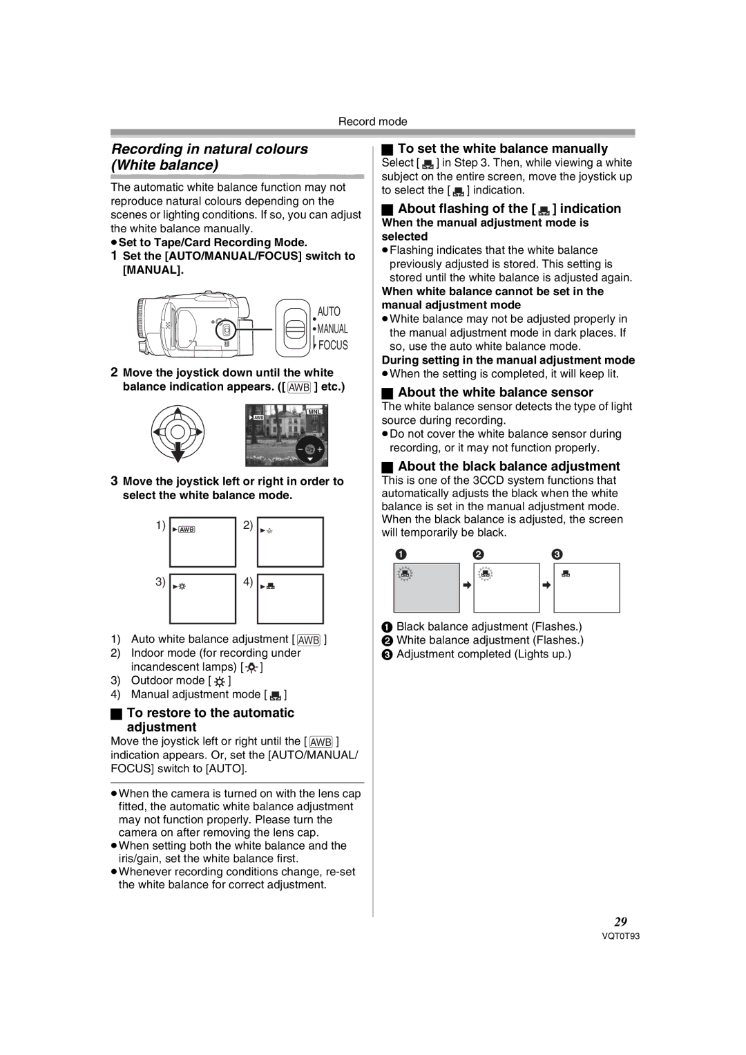 Panasonic NV-GS180GN operating instructions Recording in natural colours White balance 