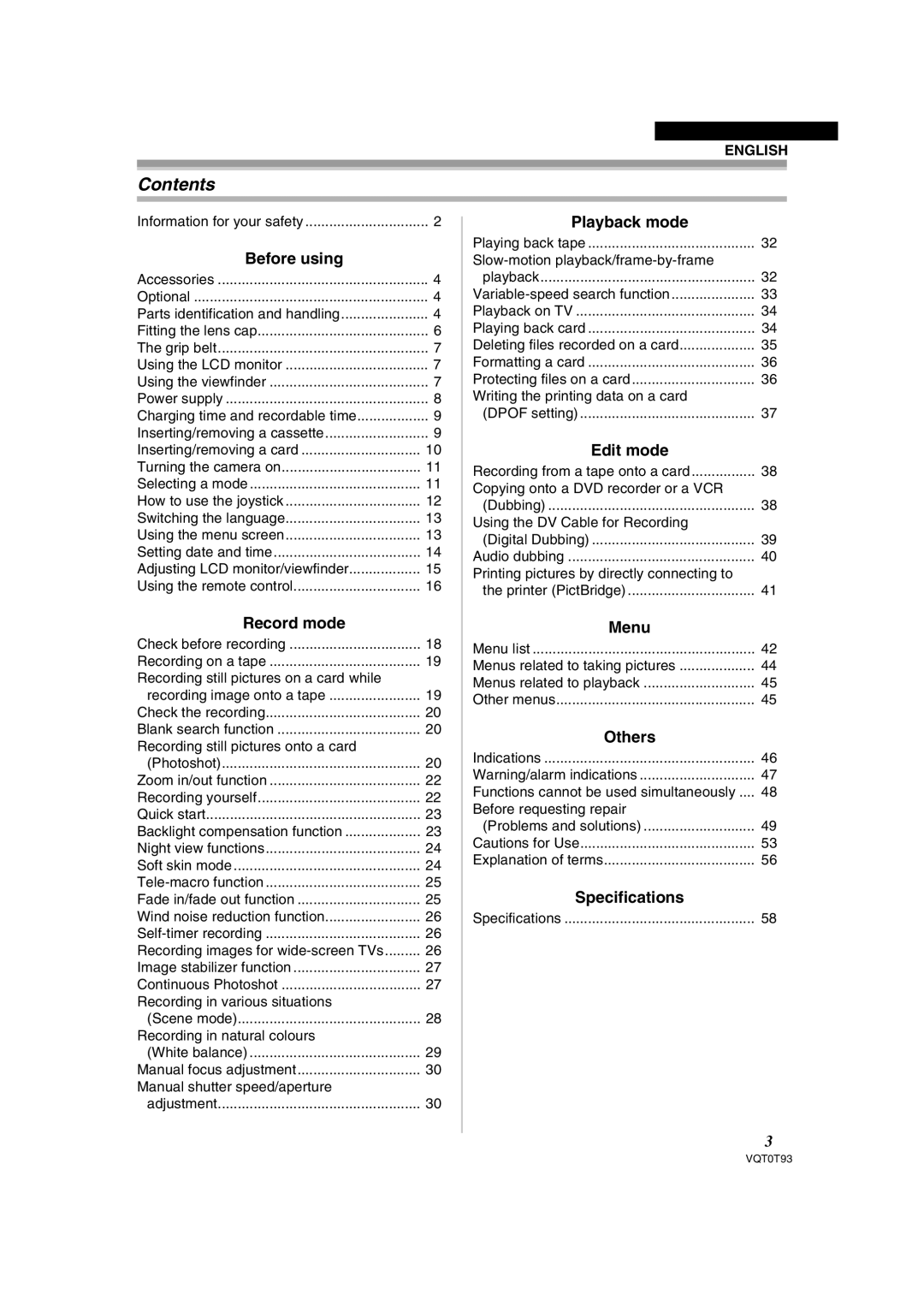 Panasonic NV-GS180GN operating instructions Contents 