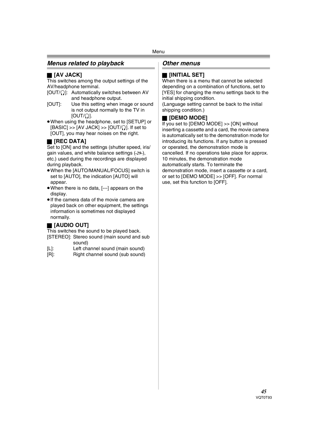 Panasonic NV-GS180GN operating instructions Menus related to playback, Other menus 