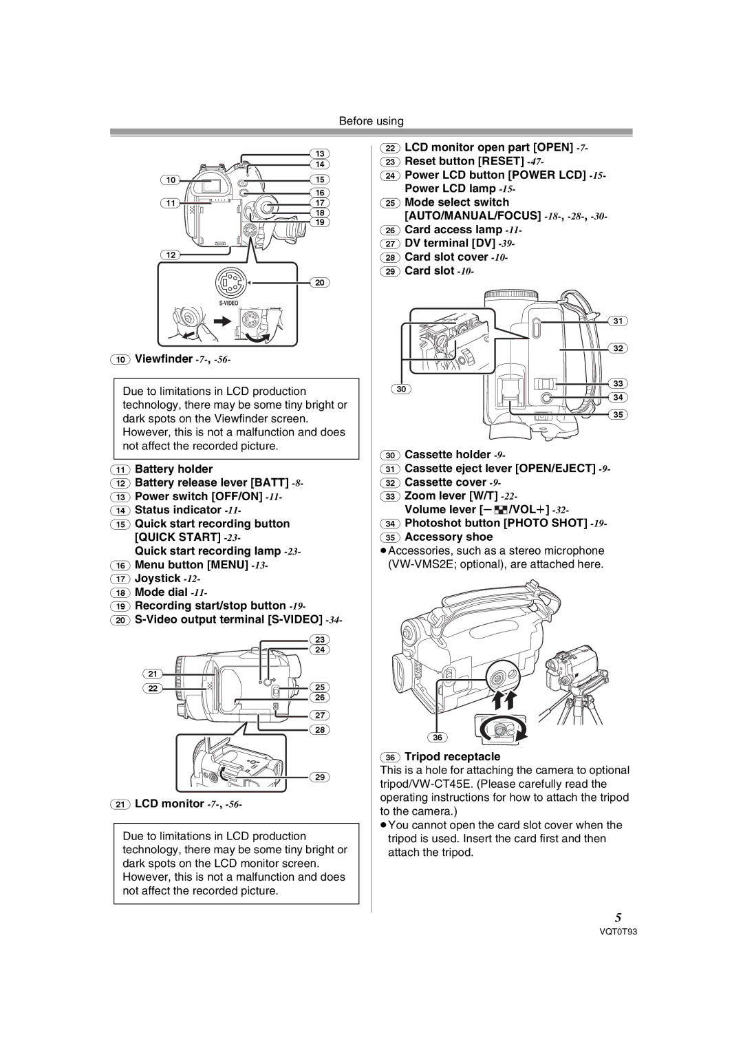 Panasonic NV-GS180GN operating instructions Viewfinder -7, Tripod receptacle 