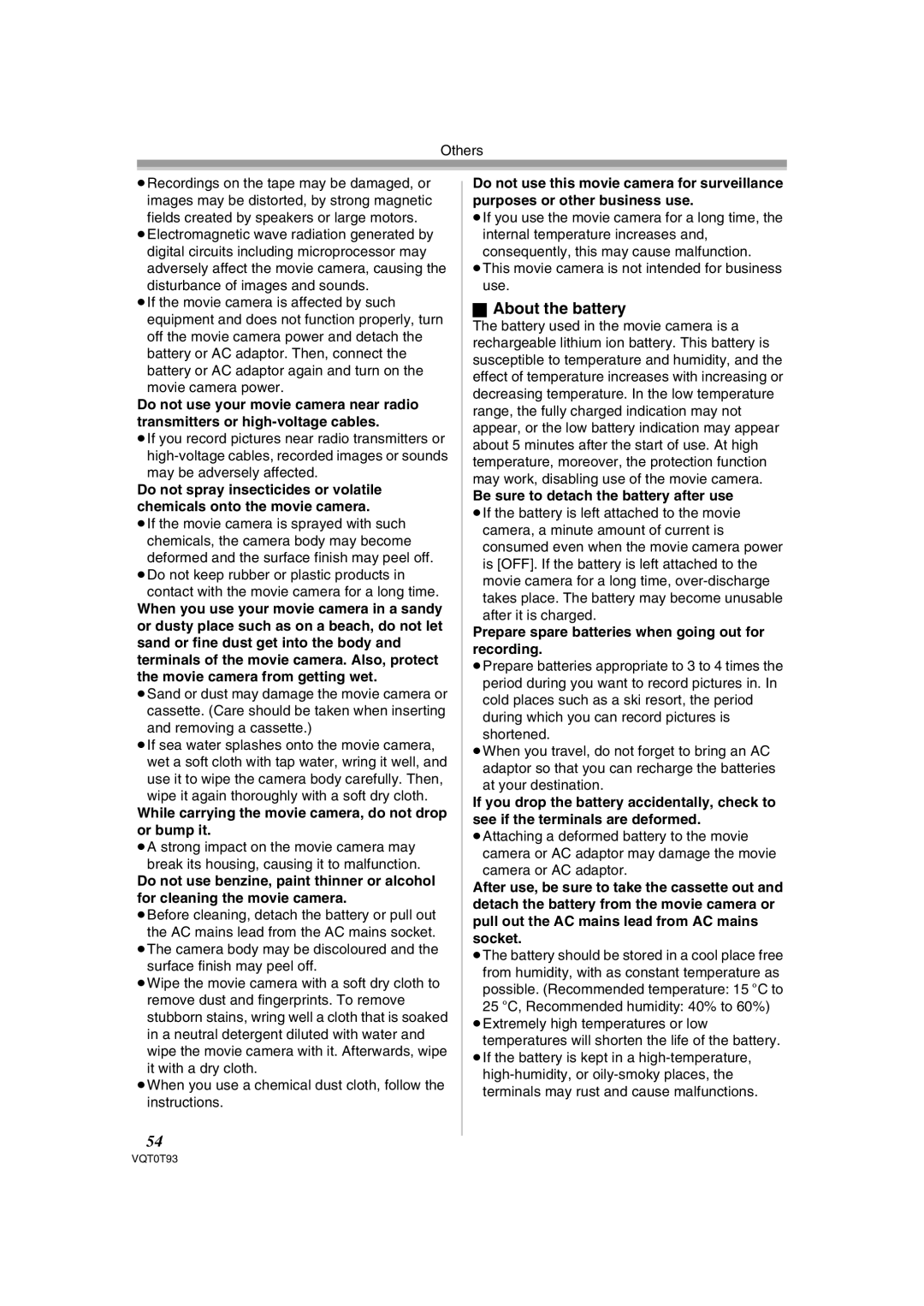 Panasonic NV-GS180GN operating instructions About the battery, While carrying the movie camera, do not drop or bump it 