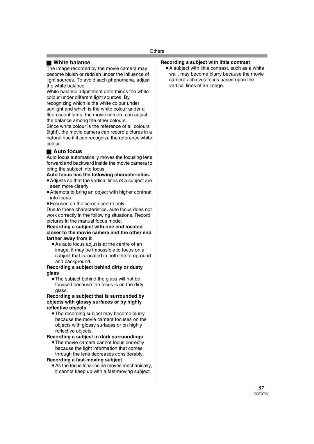 Panasonic NV-GS180GN operating instructions White balance, Auto focus 