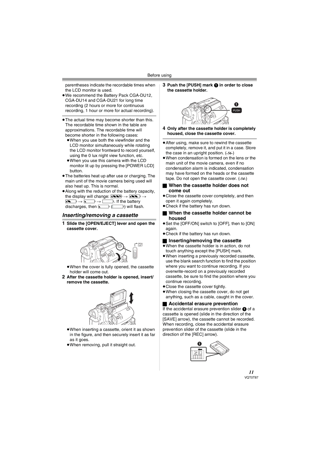 Panasonic NV-GS230EB operating instructions Inserting/removing a cassette, When the cassette holder does not Come out 