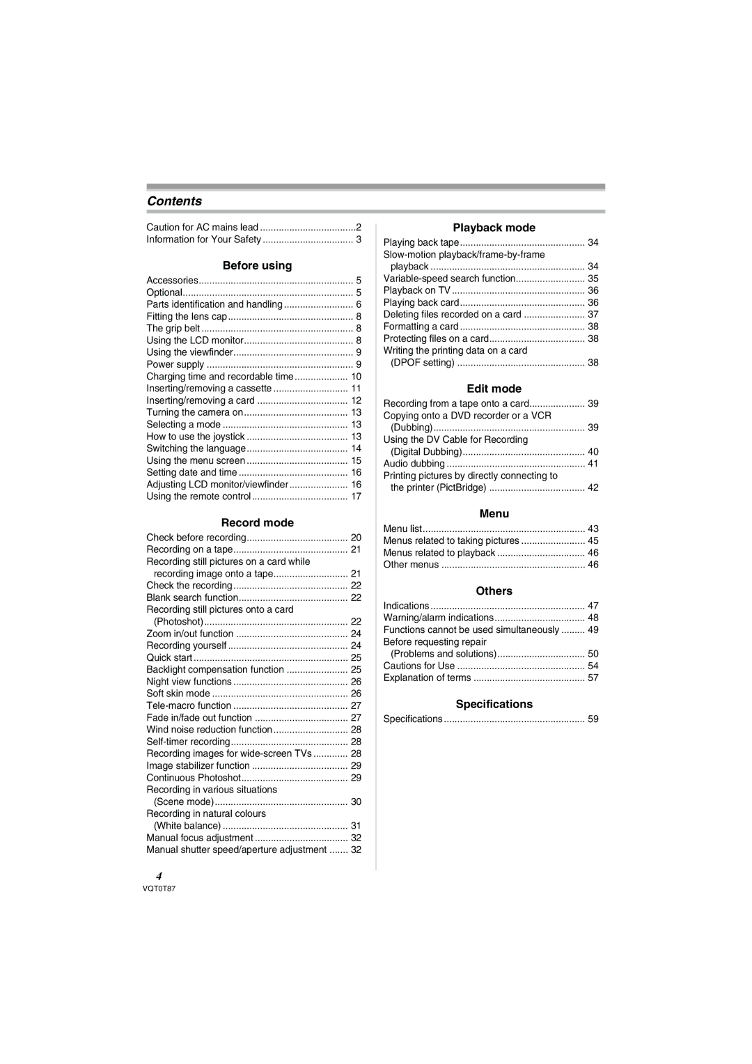 Panasonic NV-GS230EB operating instructions Contents 