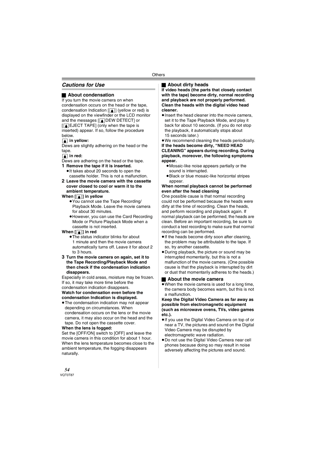 Panasonic NV-GS230EB operating instructions About condensation, About dirty heads, About the movie camera 