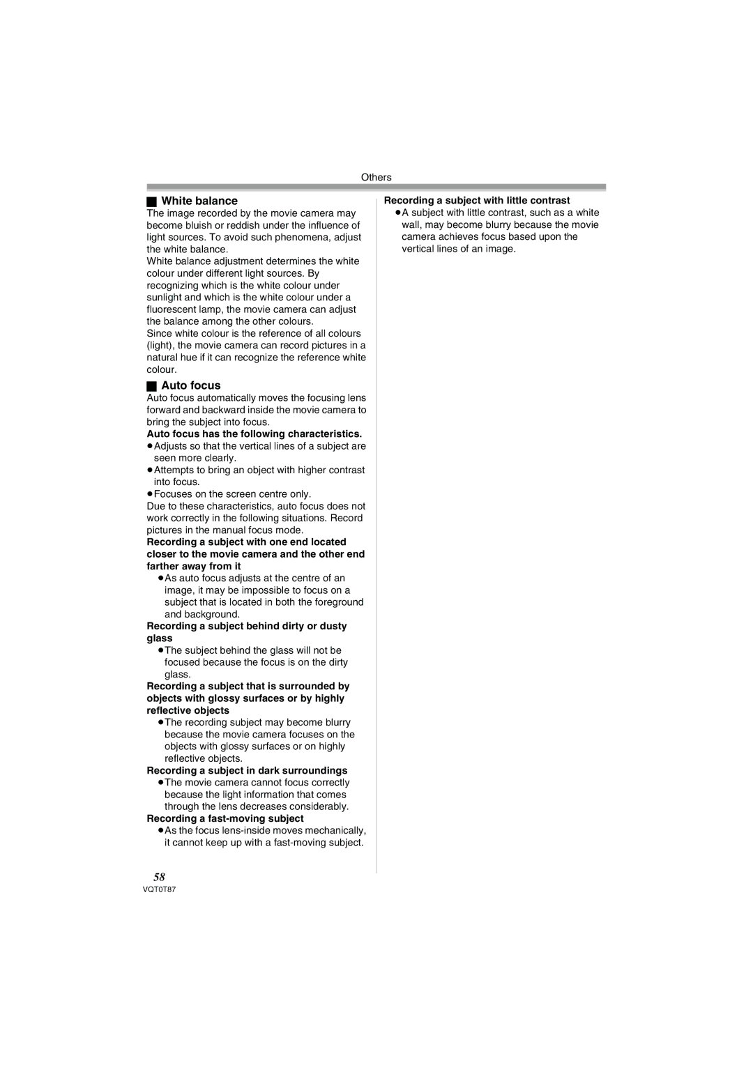 Panasonic NV-GS230EB operating instructions White balance, Auto focus 