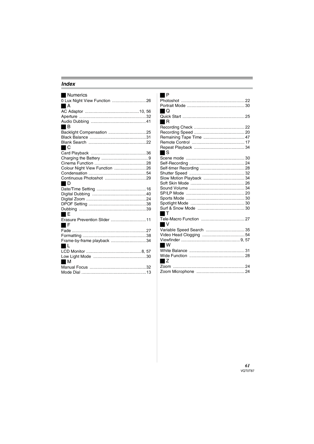 Panasonic NV-GS230EB operating instructions Index, Numerics 