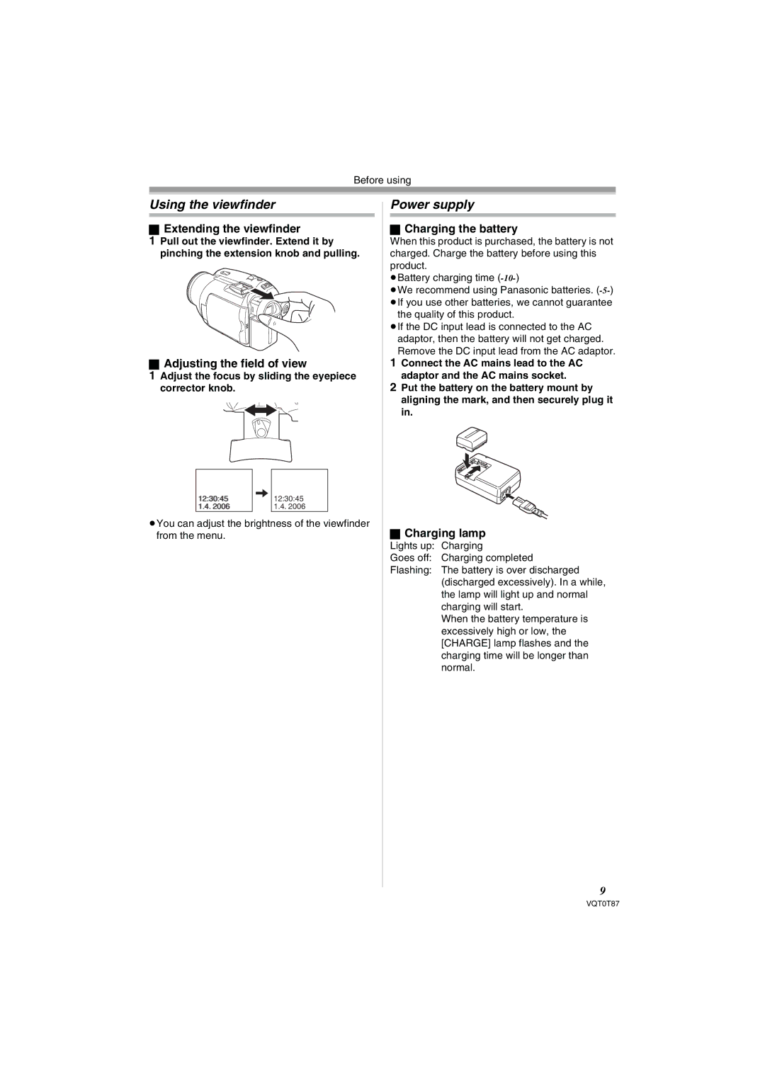 Panasonic NV-GS230EB operating instructions Using the viewfinder, Power supply 