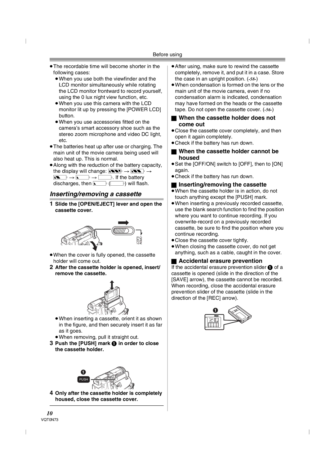 Panasonic NV-GS250GN operating instructions Inserting/removing a cassette, When the cassette holder does not Come out 