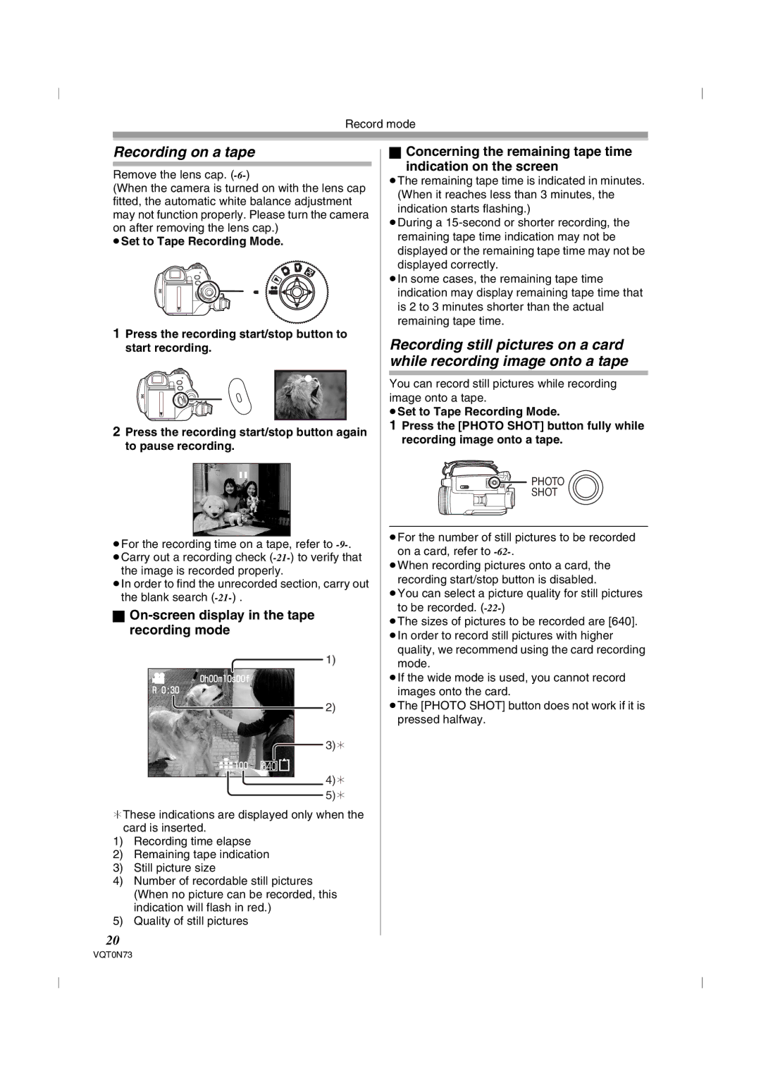 Panasonic NV-GS250GN operating instructions Recording on a tape, On-screen display in the tape recording mode 