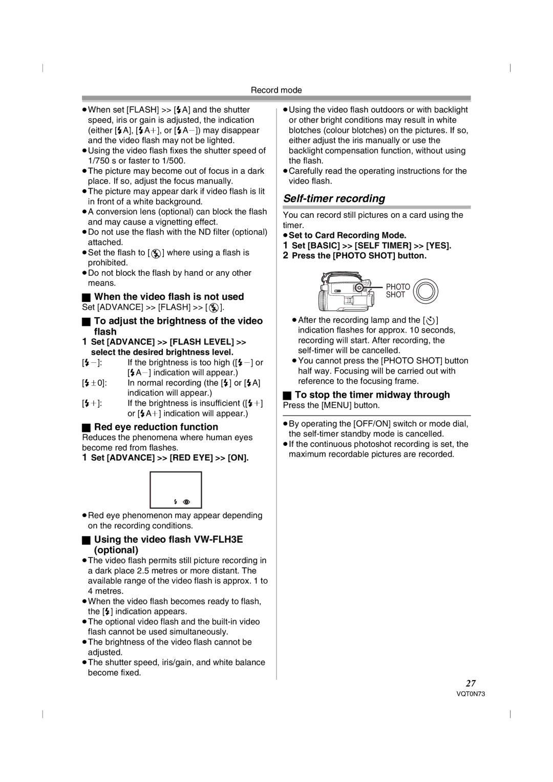 Panasonic NV-GS250GN operating instructions Self-timer recording 