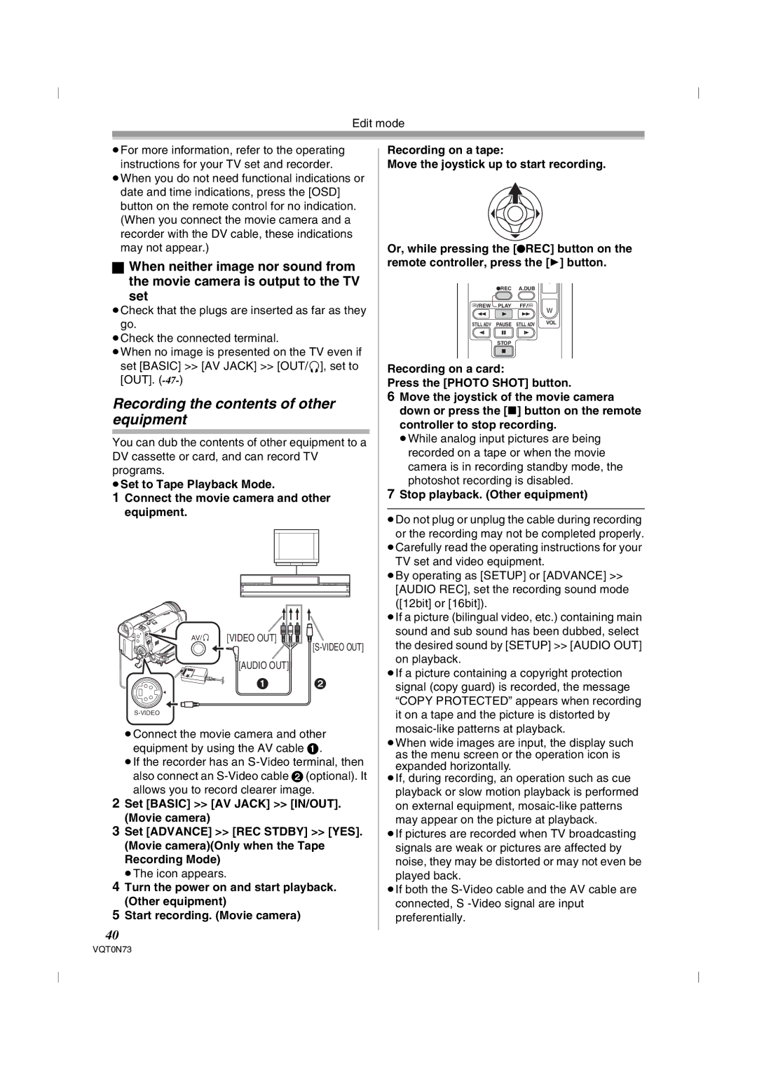 Panasonic NV-GS250GN operating instructions Recording the contents of other equipment 