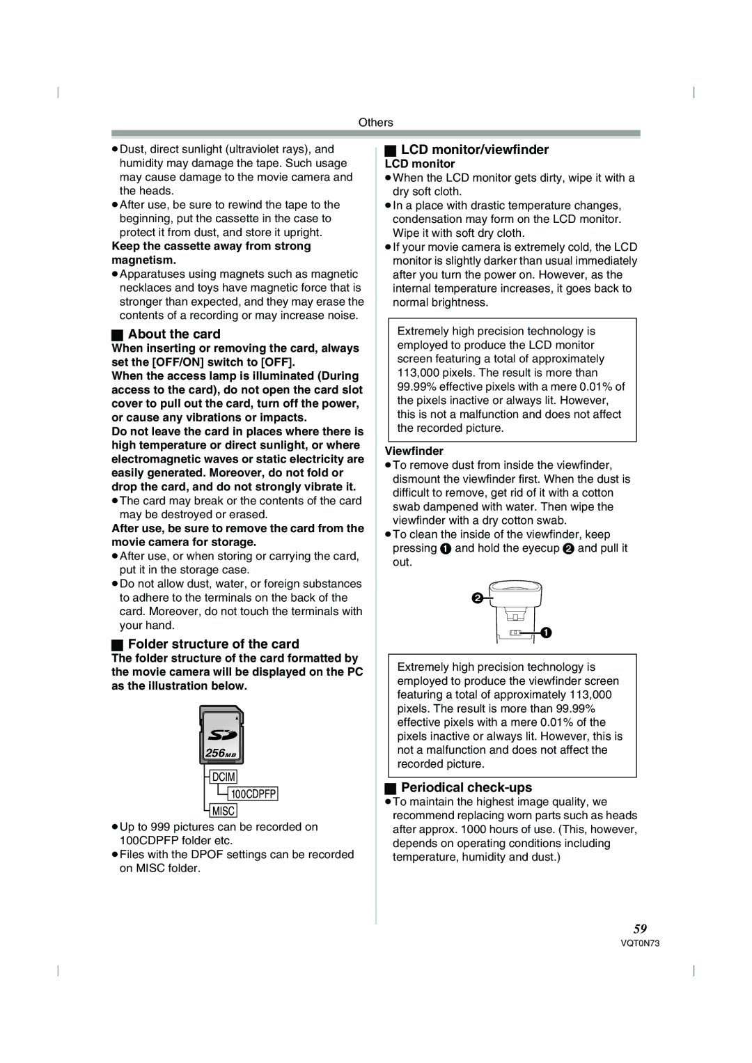 Panasonic NV-GS250GN About the card, Folder structure of the card, LCD monitor/viewfinder, Periodical check-ups 