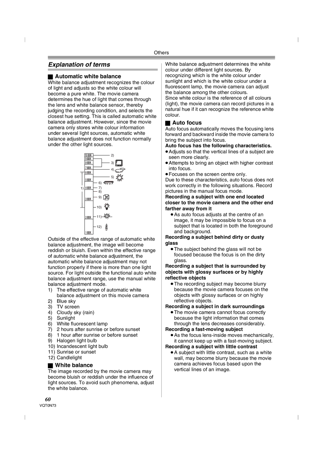 Panasonic NV-GS250GN operating instructions Explanation of terms, Automatic white balance, White balance, Auto focus 