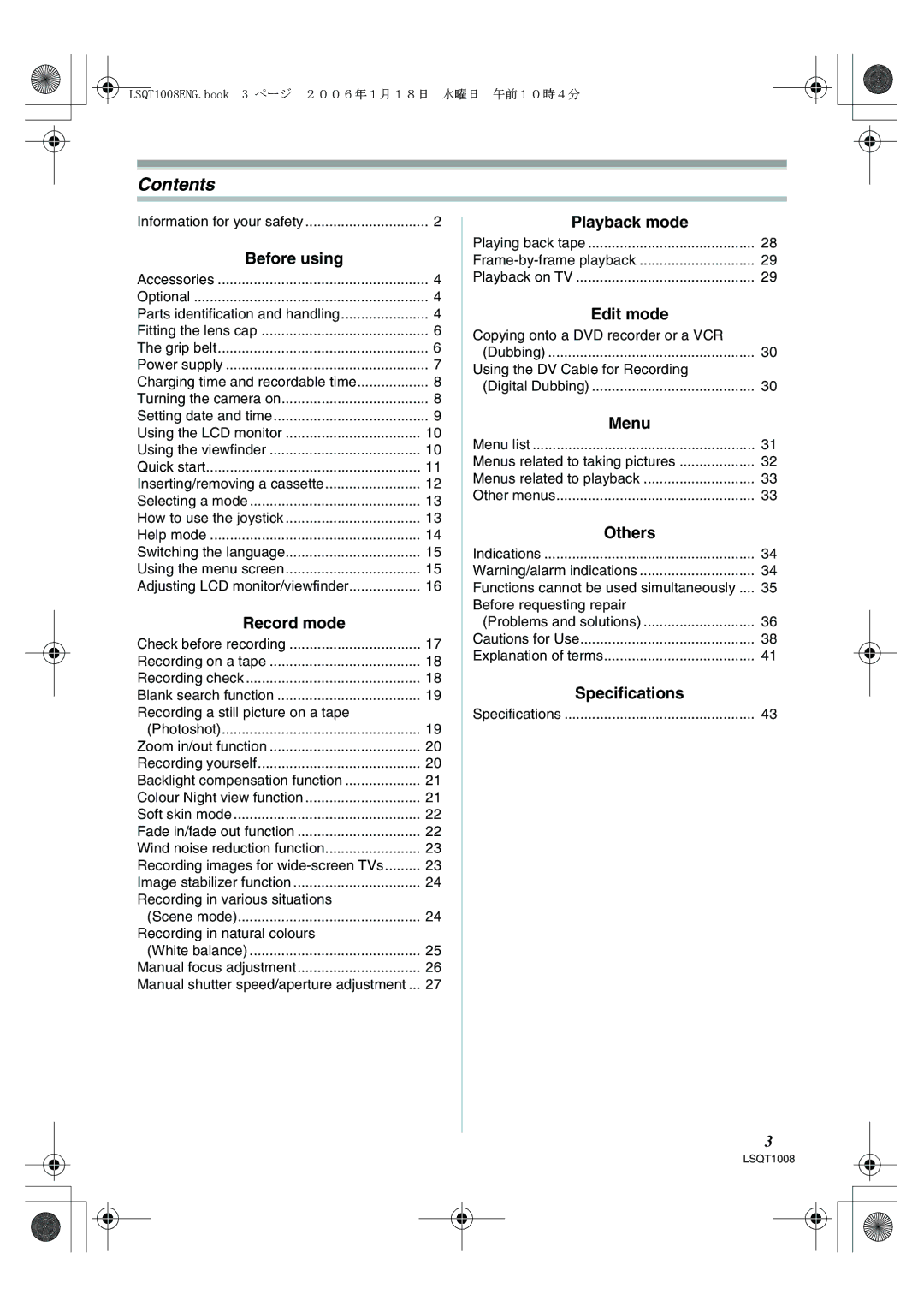 Panasonic NV-GS27GN operating instructions Contents 