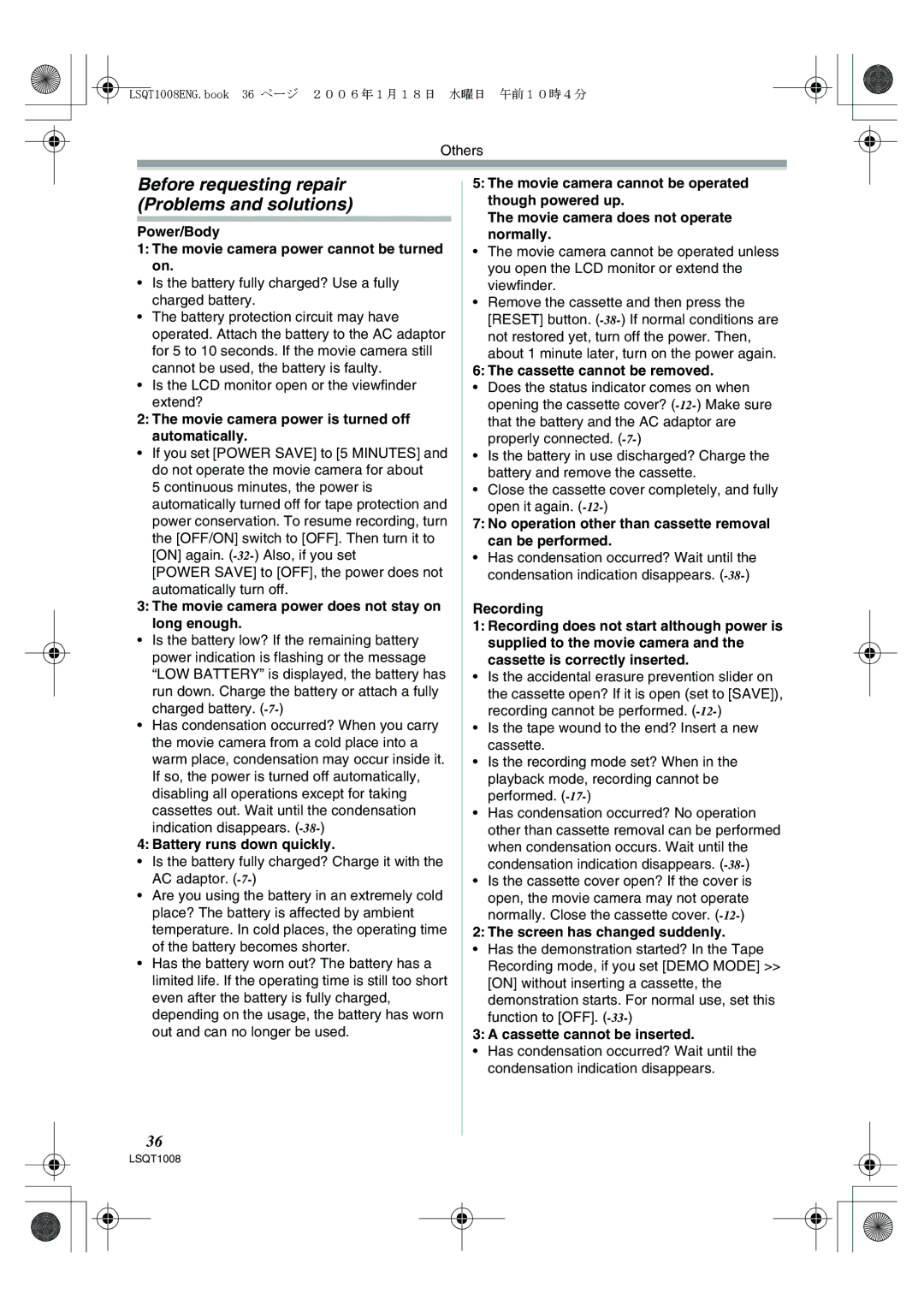 Panasonic NV-GS27GN operating instructions Before requesting repair Problems and solutions 