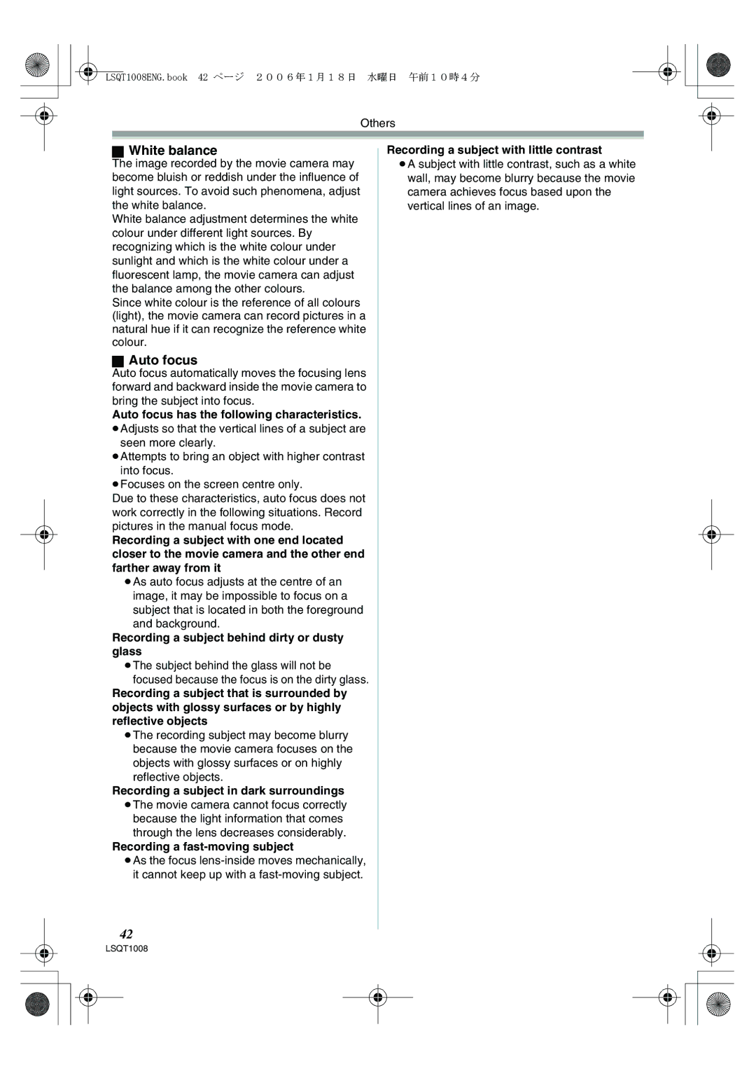 Panasonic NV-GS27GN operating instructions White balance, Auto focus 