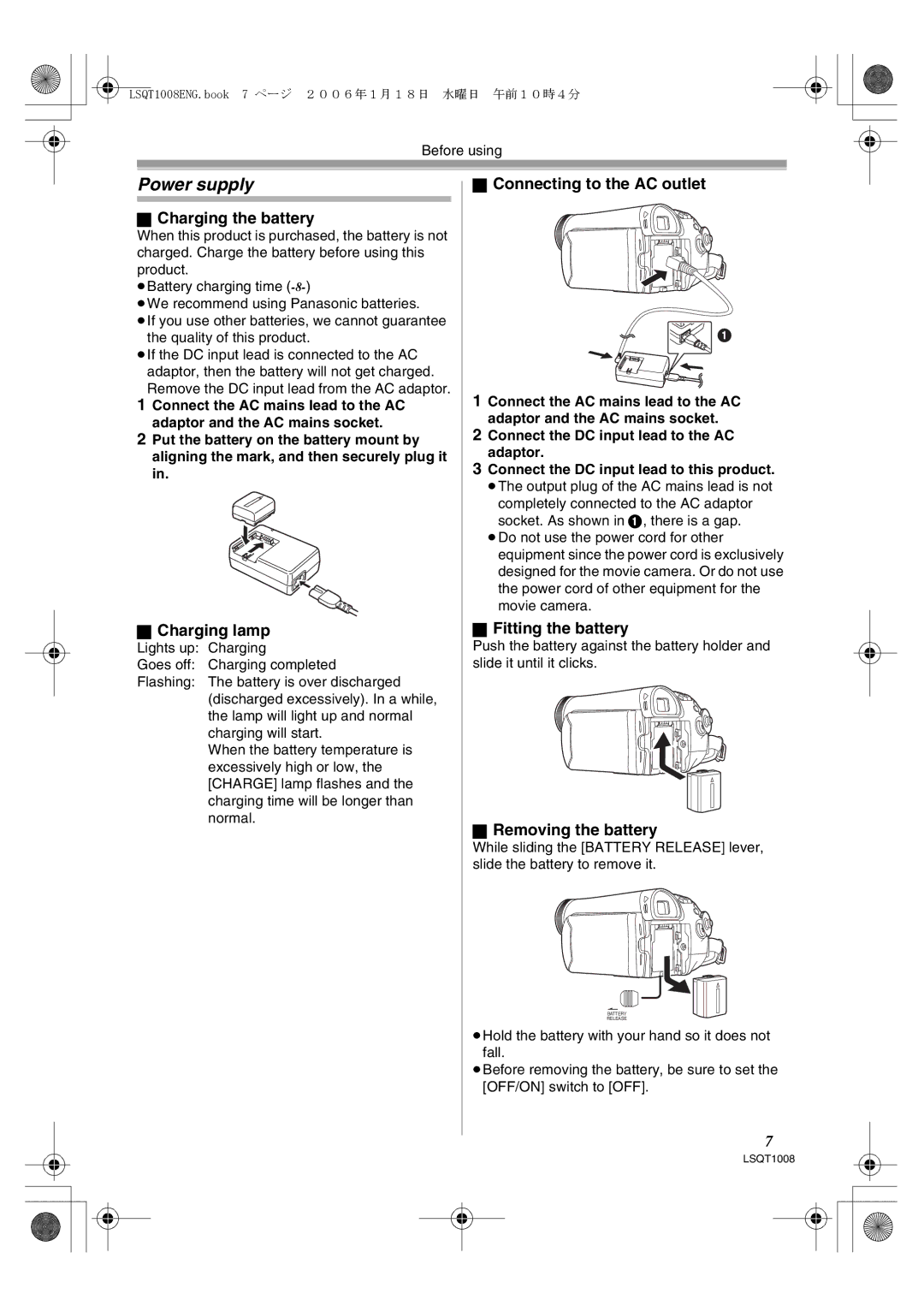 Panasonic NV-GS27GN operating instructions Power supply 