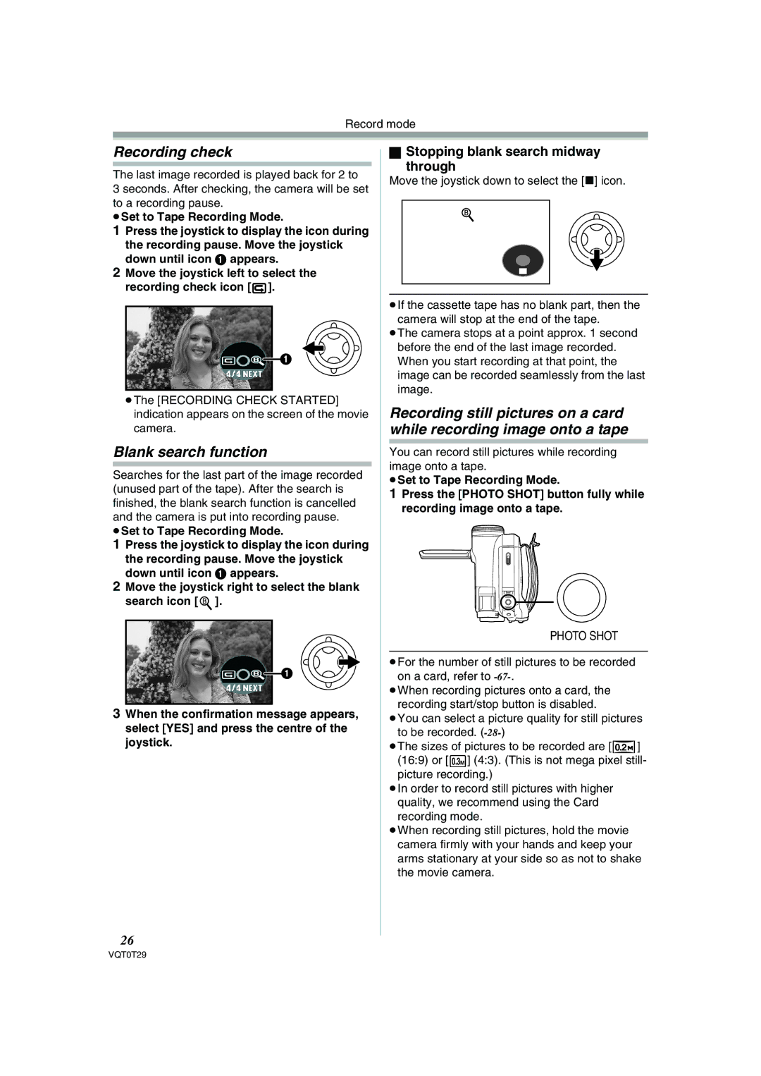 Panasonic NV-GS300 operating instructions Recording check, Blank search function, Stopping blank search midway Through 