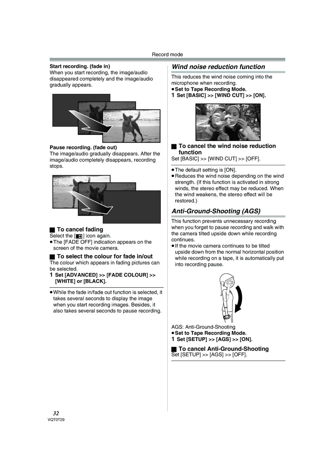 Panasonic NV-GS300 operating instructions Wind noise reduction function, Anti-Ground-Shooting AGS 