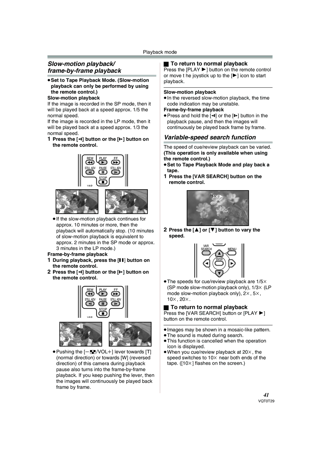 Panasonic NV-GS300 operating instructions Slow-motion playback/ frame-by-frame playback, Variable-speed search function 