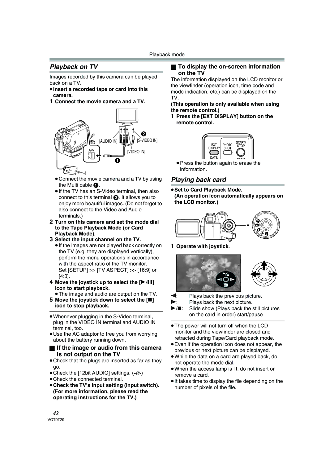 Panasonic NV-GS300 operating instructions Playback on TV, Playing back card, To display the on-screen information On the TV 