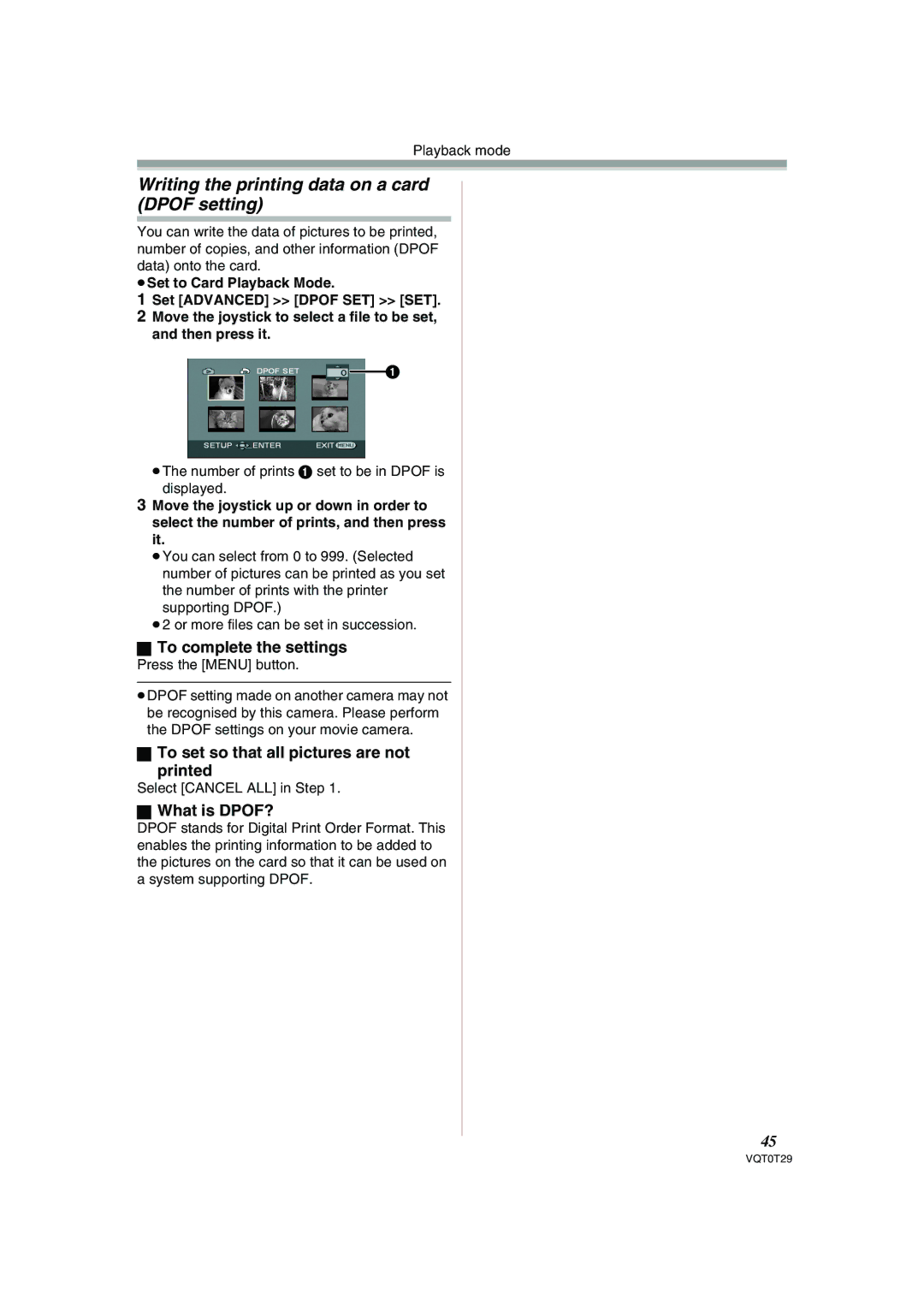 Panasonic NV-GS300 Writing the printing data on a card Dpof setting, To set so that all pictures are not Printed 