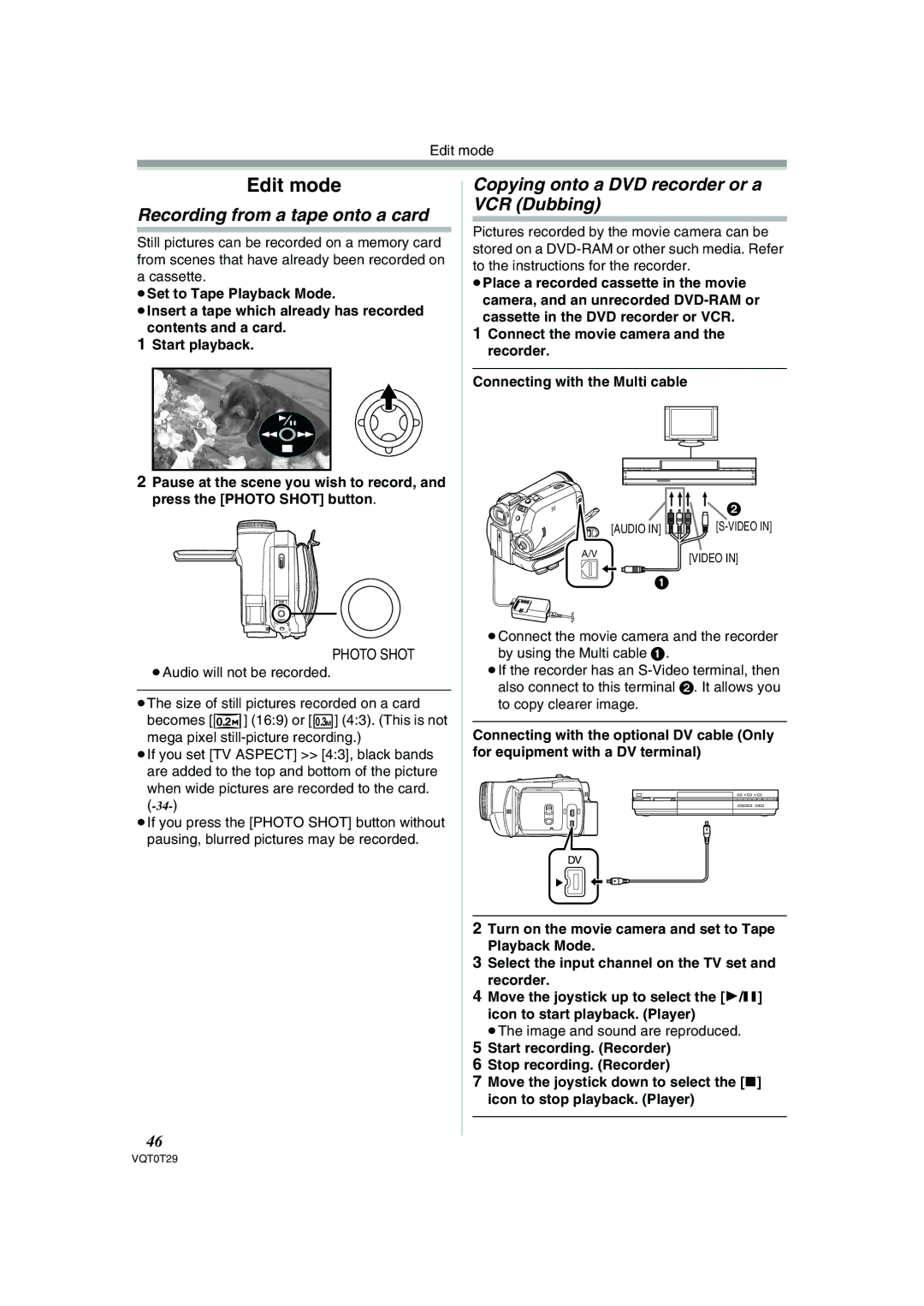 Panasonic NV-GS300 operating instructions Recording from a tape onto a card, Copying onto a DVD recorder or a VCR Dubbing 