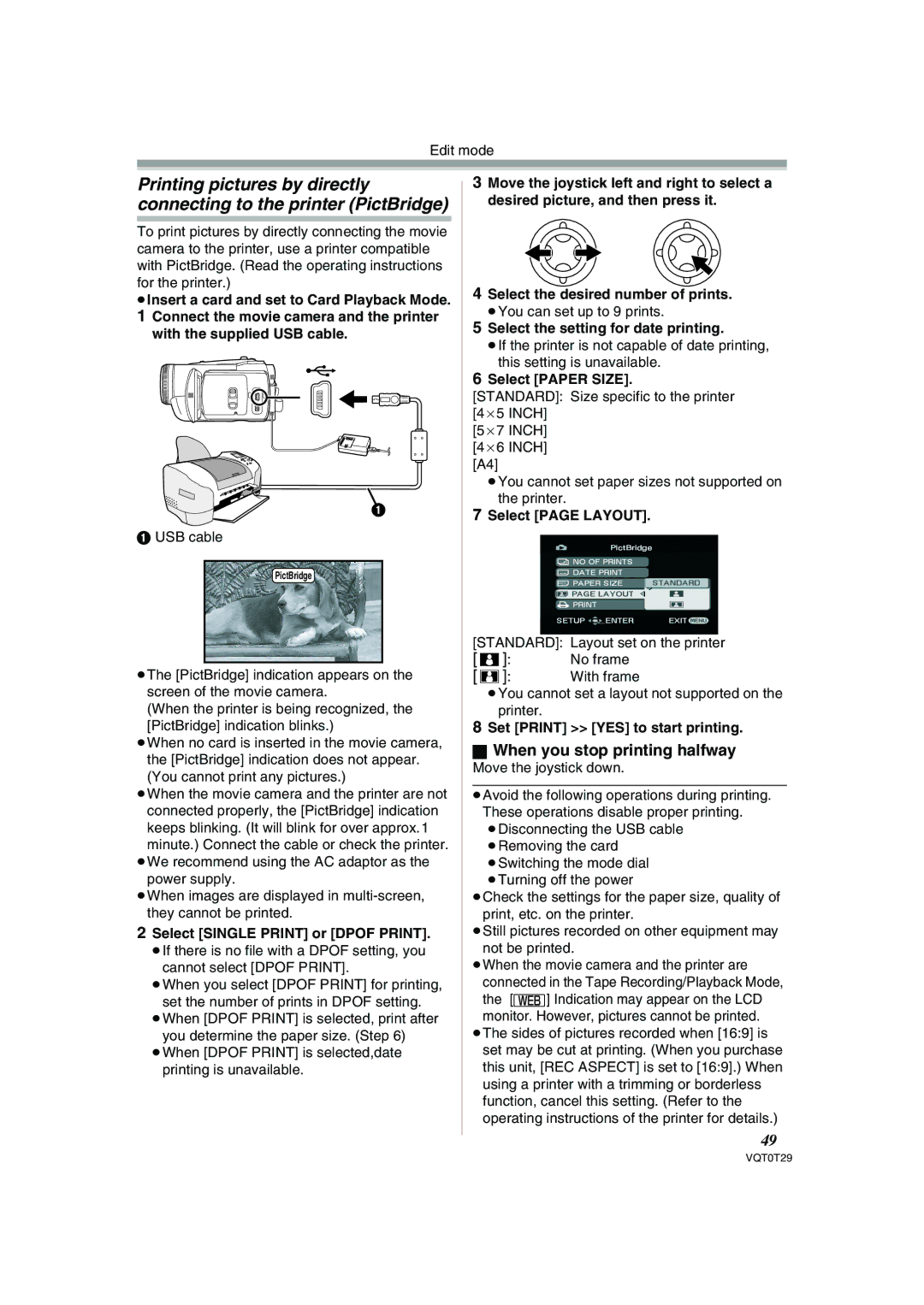 Panasonic NV-GS300 operating instructions When you stop printing halfway 