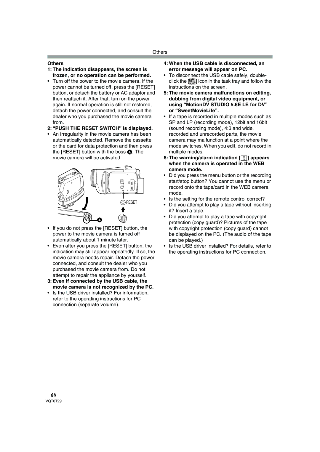 Panasonic NV-GS300 Others, From, Push the Reset Switch is displayed, Attempt to repair the appliance by yourself 