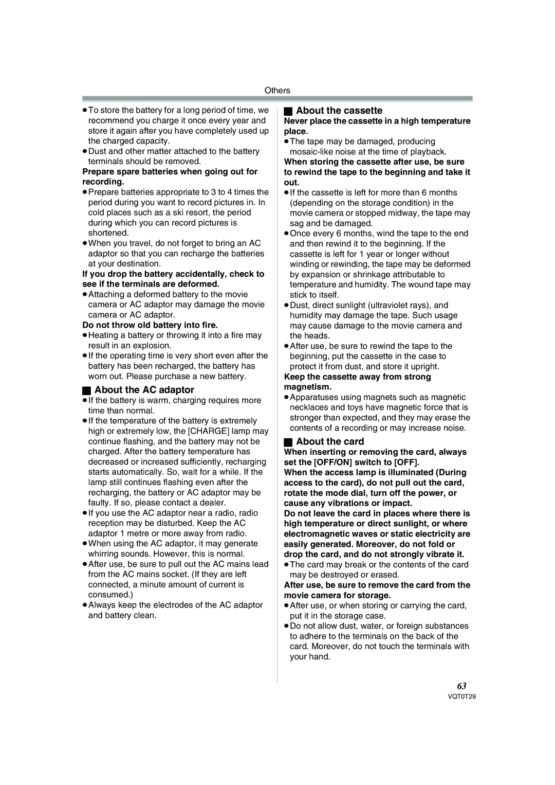 Panasonic NV-GS300 operating instructions About the AC adaptor, About the cassette, About the card 