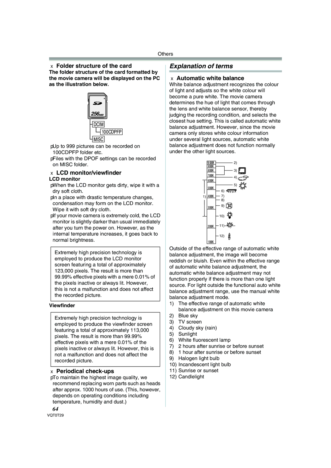 Panasonic NV-GS300 Explanation of terms, Folder structure of the card, Periodical check-ups, Automatic white balance 