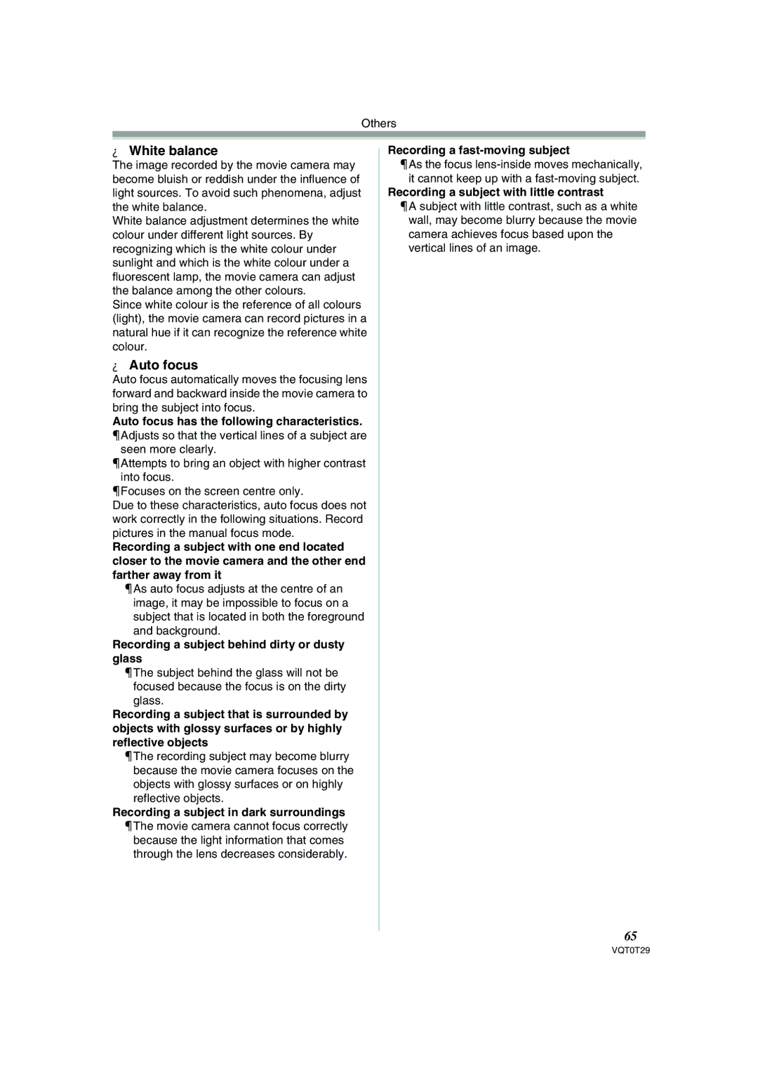 Panasonic NV-GS300 operating instructions White balance, Auto focus 