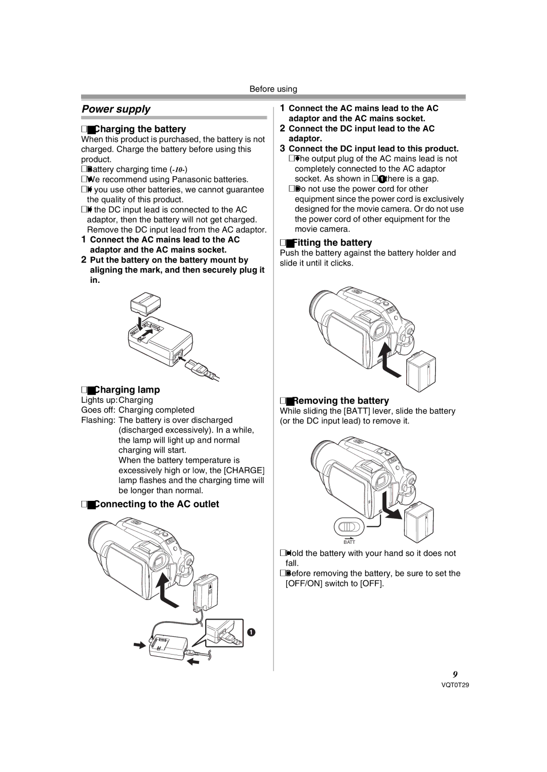 Panasonic NV-GS300 operating instructions Power supply 