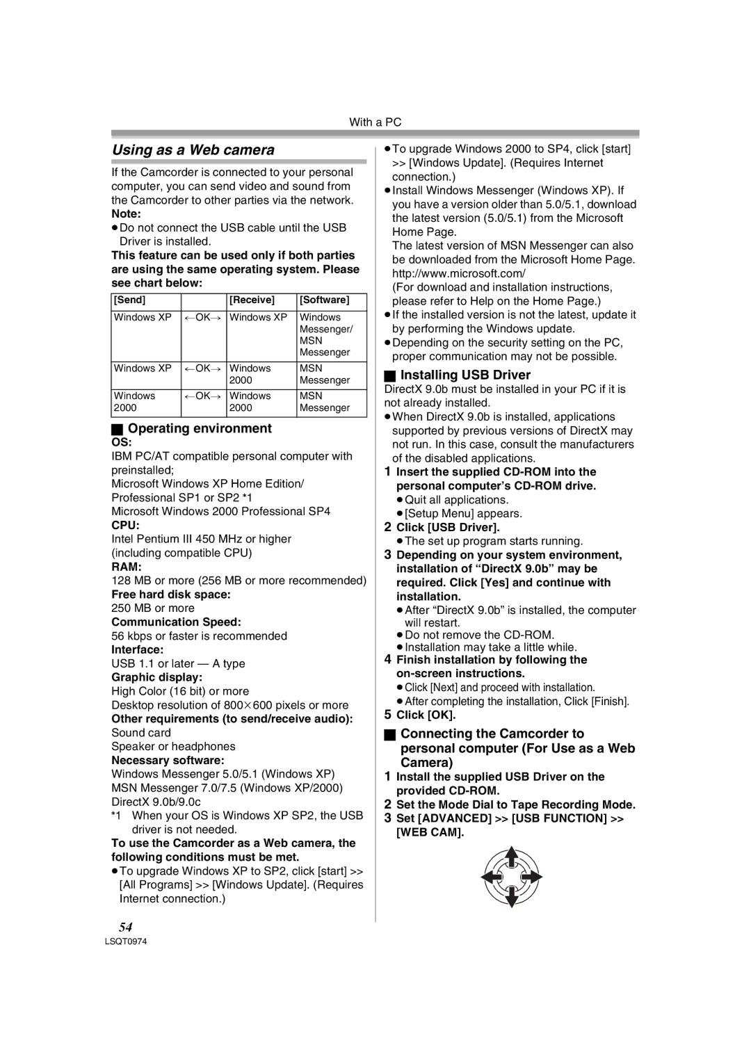 Panasonic NV-GS300B, PV-GS300 operating instructions Using as a Web camera, Installing USB Driver 