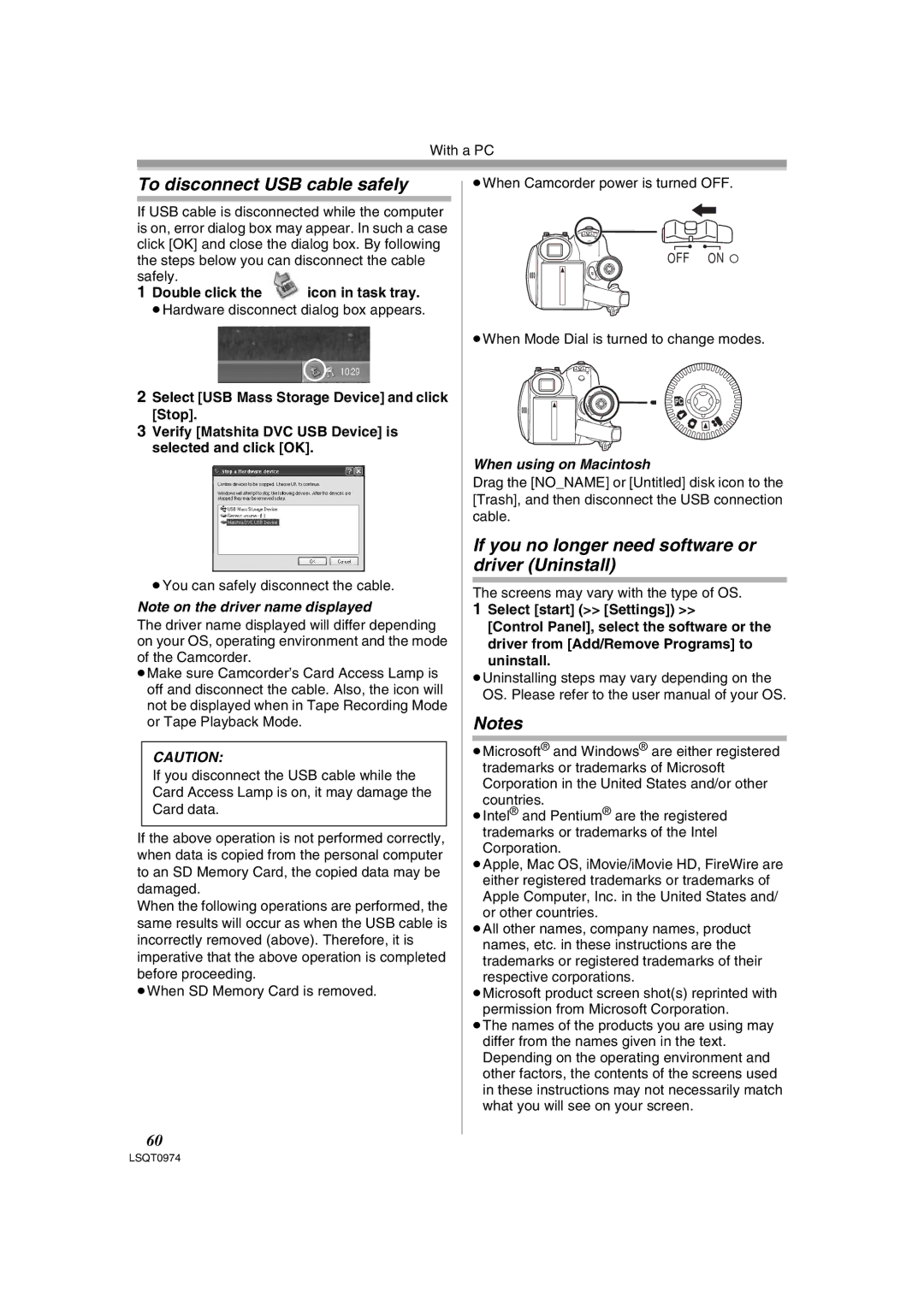 Panasonic NV-GS300B To disconnect USB cable safely, If you no longer need software or driver Uninstall, Double click 