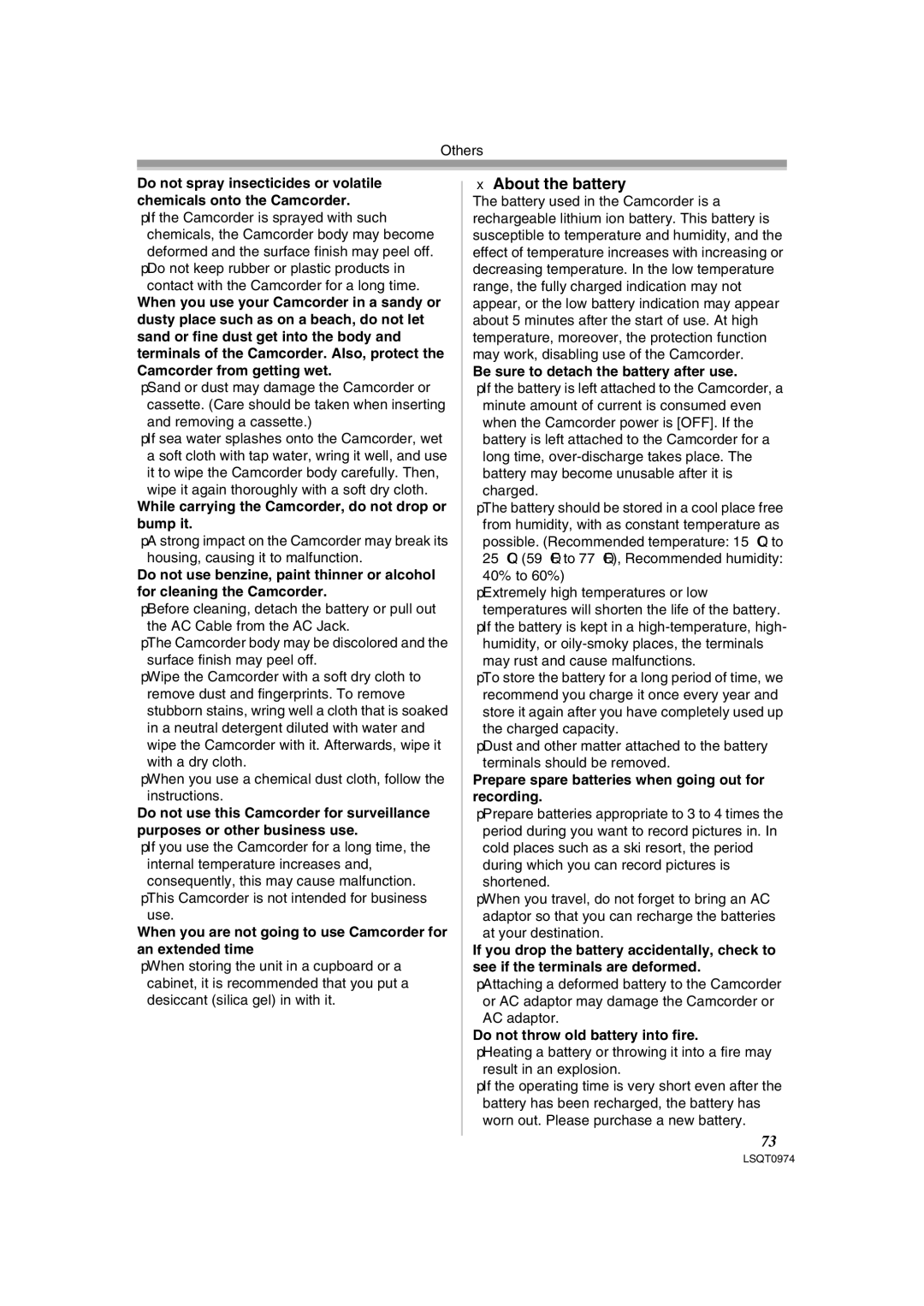 Panasonic PV-GS300, NV-GS300B operating instructions About the battery, While carrying the Camcorder, do not drop or bump it 